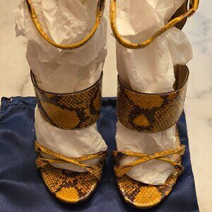NWT Sergio Rossi Snakeskin Print Heeled Sandals with Ankle Strap
